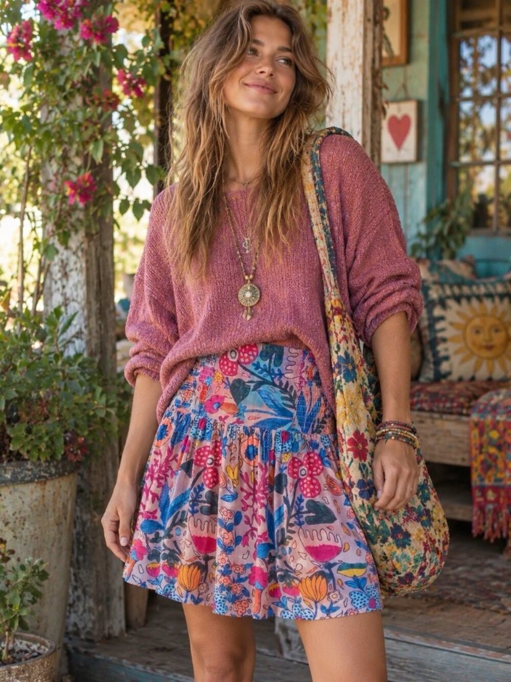 Natural Life Malia Mini Skirt Sz Small Pink Flung Floral Boho Babydoll Smock Top
